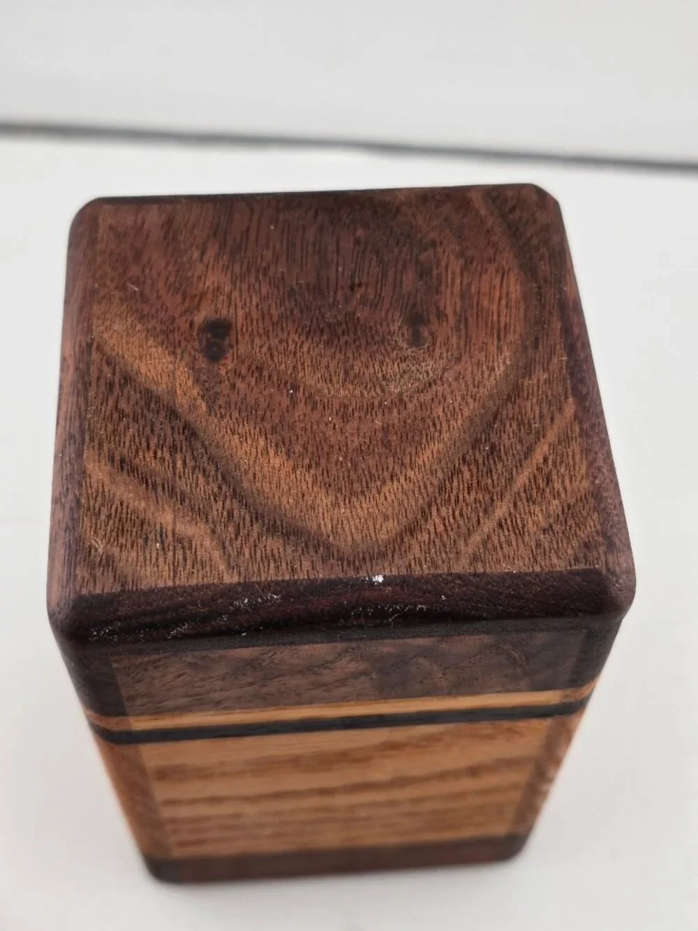 Vintage MCM Wooden Pencil Holder – Multi-Tone Mahogany & Oak – 4.5